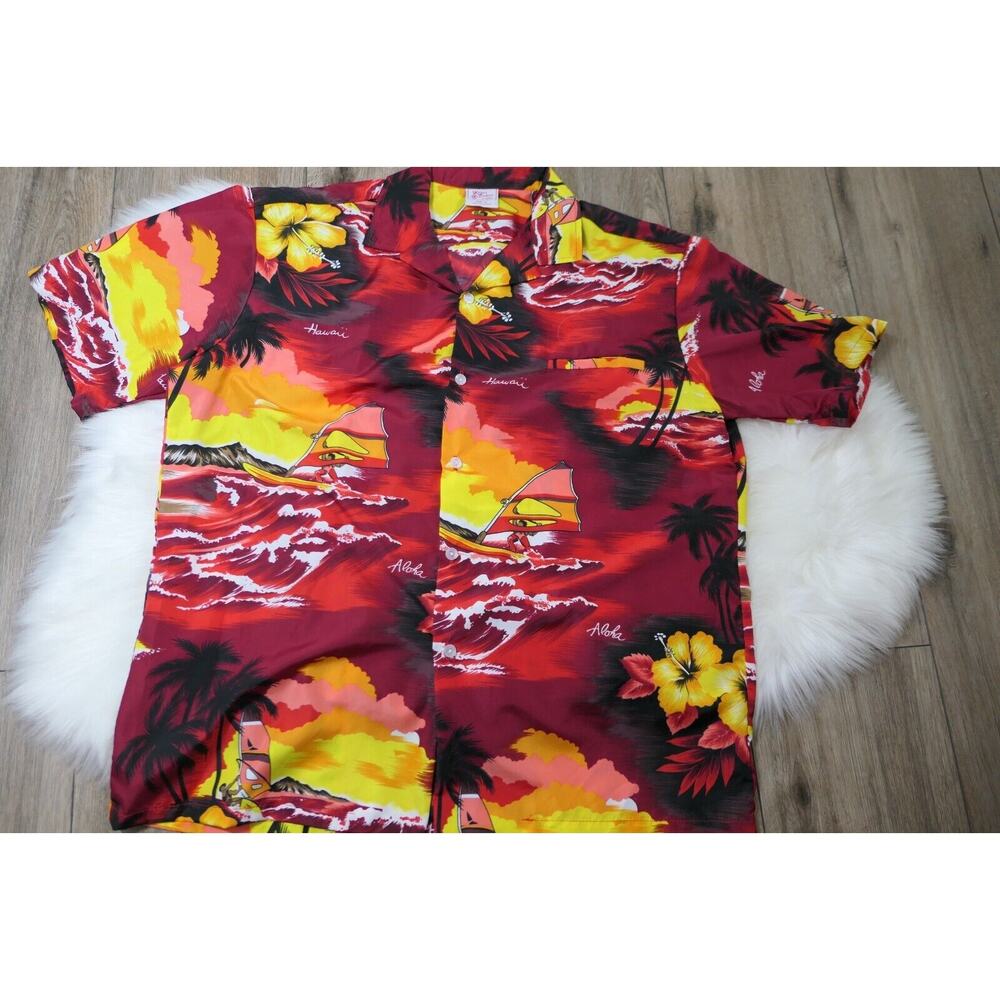 Vintage KALENA FASHIONS of HAWAII Hawaiian Aloha XL Shirt Surf Sunset Palm Trees